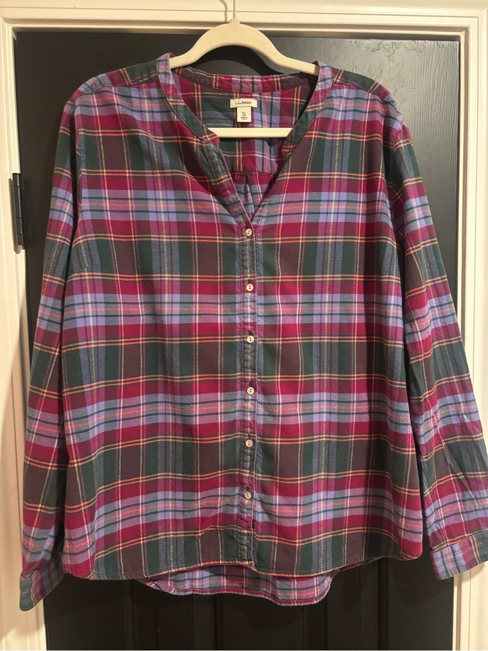 L.L. Bean Women's Plaid Button-Front Shirt - Burgundy & Navy